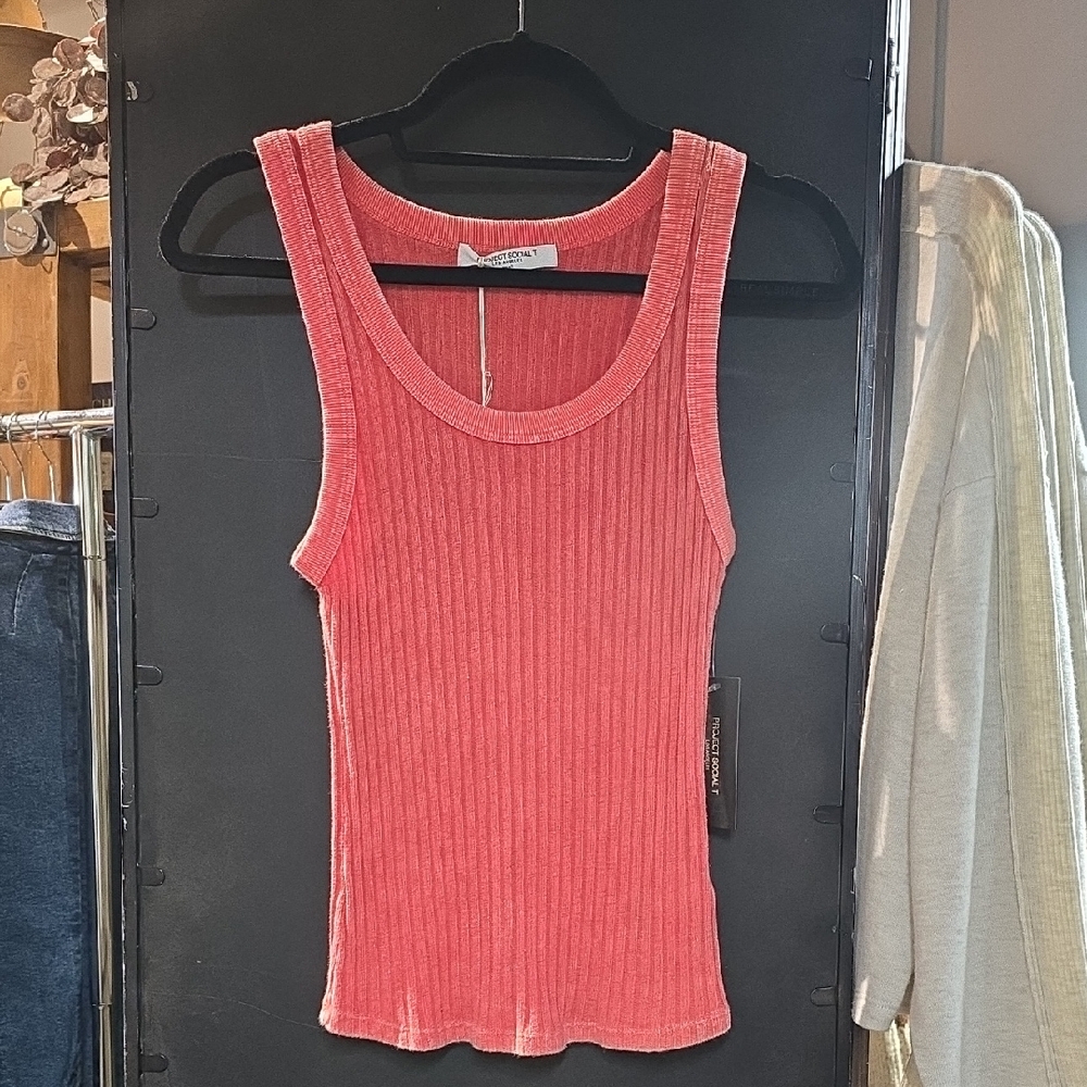 Zara Coral Ribbed Tank Top